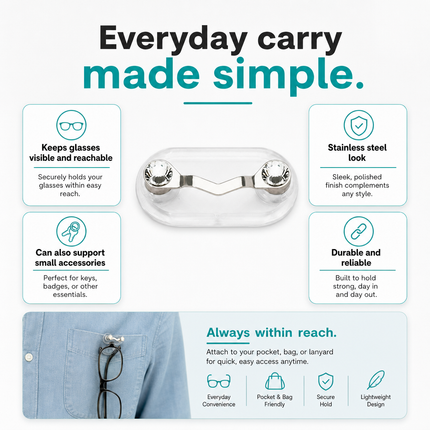Magnetic Eyeglass Holder Stainless Steel for Shirts and Sunglasses