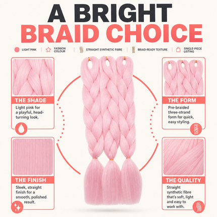 Synthetic Braiding Hair Light Pink 62cm for Box Braids and Crochet Styles
