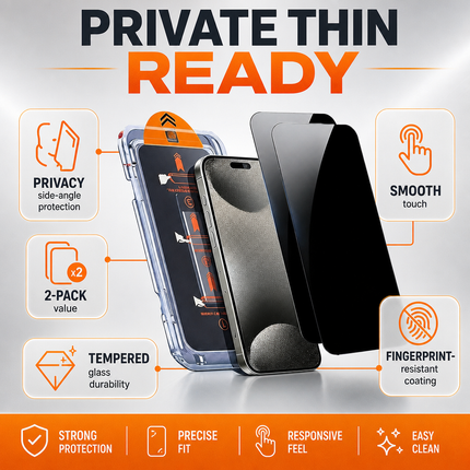 Privacy Tempered Glass Screen Protector for iPhone 15 2 Pack