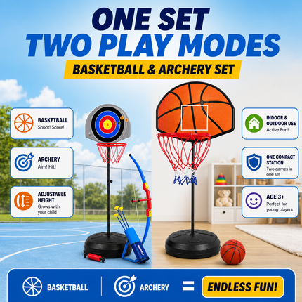 Kids Basketball Hoop Archery Set Adjustable Height Indoor Outdoor Toy