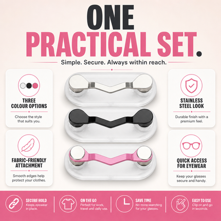 Eyeglasses Holder Magnetic 3 Piece Set for Shirts and Sunglasses