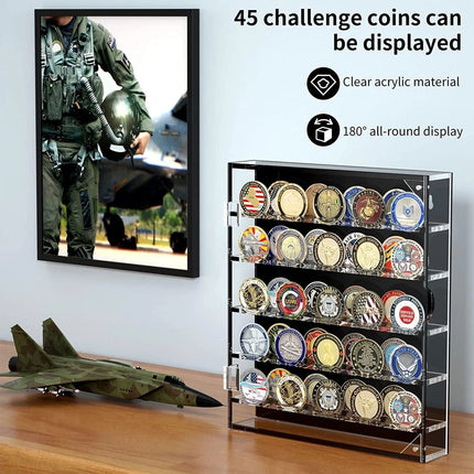 45 Grids Acrylic Clear Coin Medals Holder Military Challenge Coin Display Case
