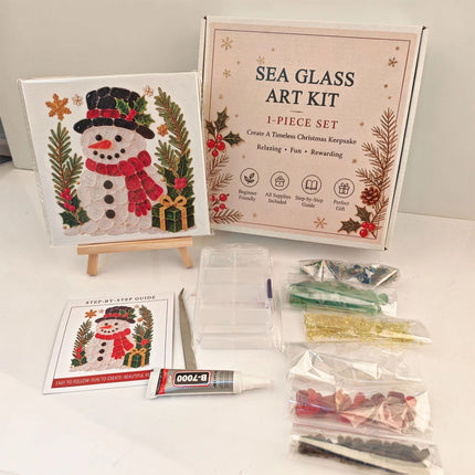 Christmas Themed Sea Glass Mosaic Kit, Craft Supplies for DIY Holiday Artwork