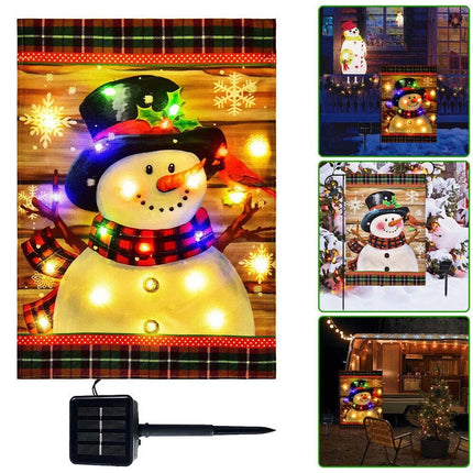 LED Christmas Lighted Garden Flag Snowman Xmas Solar Light Outside Decor Snowman