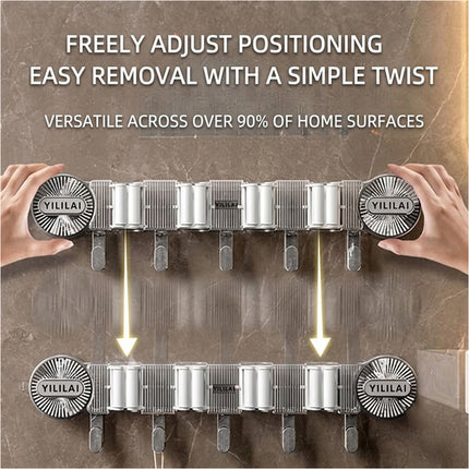 Grey Suction Cup Broom Holder Mop Hanger Wall Mounted Kitchen Tool Storage Organizer