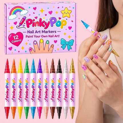 Pinky Pop Nail Pens 12 Colors Dual-Tip Nail Polish Pens Set,Quick-Dry, No UV Lam