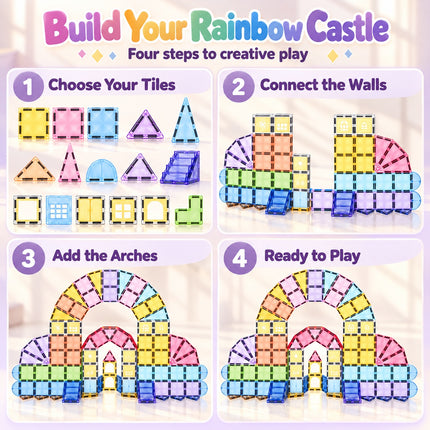 122 Pcs Magnetic Tiles Castle Kids Building Blocks 3D Construction Christmas Gift Toy