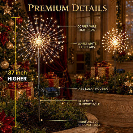 2 Pack Solar Christmas Firework Lights 120 LED Copper Outdoor Garden Pathway Decorative Lights