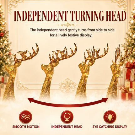 180cm Animated Solar Christmas Reindeer LED Light - Rotating Head, Iron Frame,Indoor & Outdoor