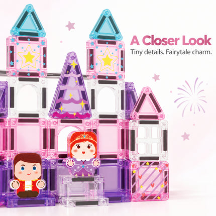 32 Pcs Mini Magnetic Tiles Princess Castle Storage Tin Set Christmas Gift Toy