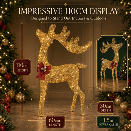 110cm Christmas Reindeer LED Lights Solar Powered Iron Frame Outdoor Garden Decoration