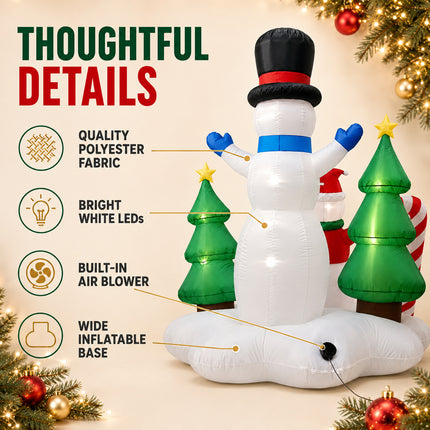 216cm LED Lights Christmas Inflatable Snowman Family with Trees Candy Cane Blow Up Xmas Decor