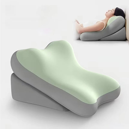2PCS/Set Bed Wedge Pillow Cushion Neck Back Bed Sleep Support Backrest Headrest   (GreenGrey)
