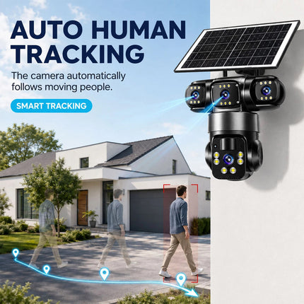 9MP 3-Lens Solar Security Camera Wireless CCTV PTZ Outdoor Surveillance