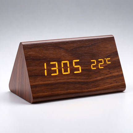 Digital Alarm Clock Wooden Table Desk Bedside LED Clock with Temperature Display