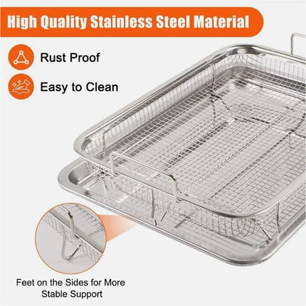 Silver Air Fryer Basket for Oven Stainless Steel Air Fryer Pan and Crisper Tray