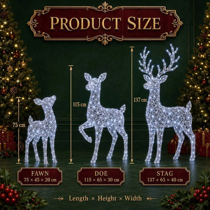3 Piece LED Reindeer Family Christmas Outdoor Yard Xmas Decor Set White Stag Doe Fawn