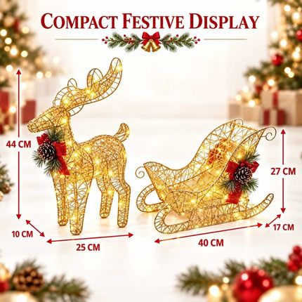 Solar Christmas Reindeer Sleigh LED Lights Outdoor Garden Xmas Yard Decoration