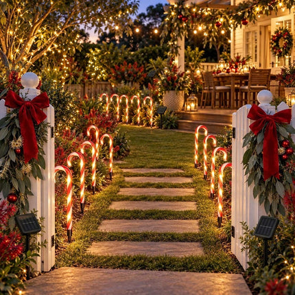 5 Solar Candy Cane Lights Outdoor Christmas Garden Pathway Stake Decorations LED