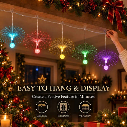 5 Head LED Fibre Optic Jellyfish String Lights Christmas Hanging Curtin Light