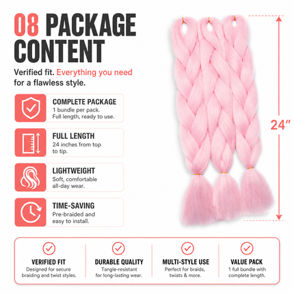 Synthetic Braiding Hair Light Pink 62cm for Box Braids and Crochet Styles
