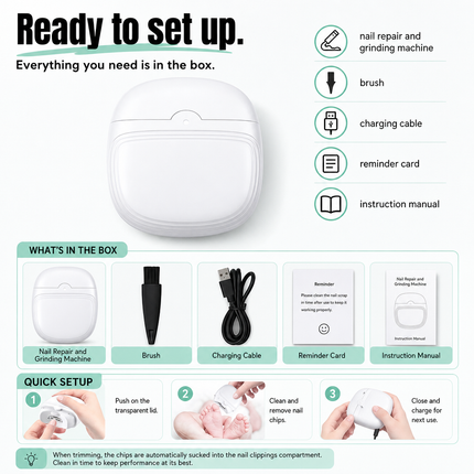 Electric Nail Clipper White Type C for Thick Toenail Care