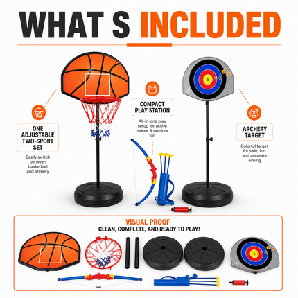 Kids Basketball Hoop Archery Set Adjustable Height Indoor Outdoor Toy