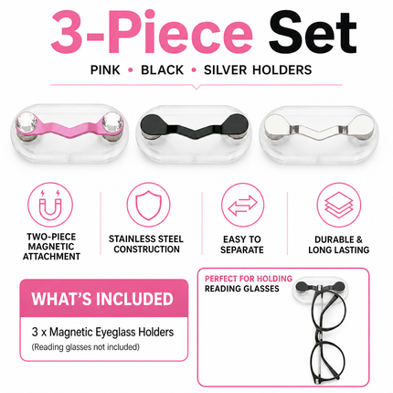 Eyeglasses Holder Magnetic 3 Piece Set for Shirts and Sunglasses