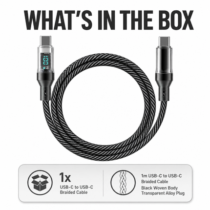 USB C to USB C Charging Cable Braided 100W 1m with Display