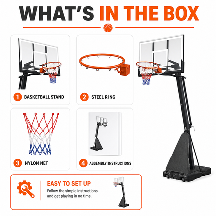 Basketball Hoop Adjustable Height Portable Steel Frame Backyard Driveway Play
