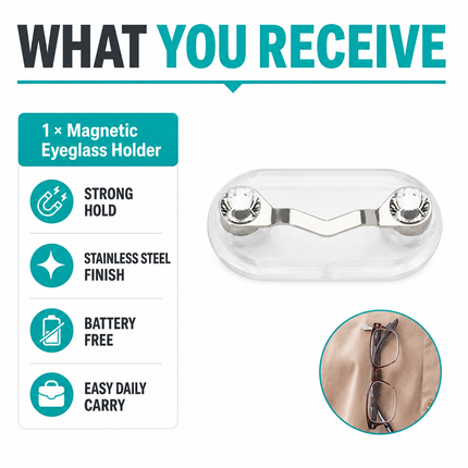 Magnetic Eyeglass Holder Stainless Steel for Shirts and Sunglasses