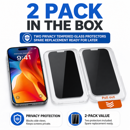 Privacy Tempered Glass Screen Protector for iPhone 16 Series 2 Pack