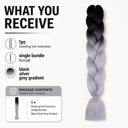 Synthetic Braiding Hair 62cm Black Silver Grey for Braid Styles