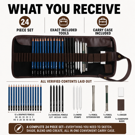 Professional Sketching Pencils Set 24 Piece | 08-package-content.png