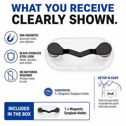 Eyeglasses Holder Black Stainless Steel Magnetic Clip for Glasses