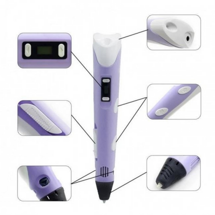 3D Printing Pen Drawing Tool LCD Screen USB Powered with Filaments for Boys And Girls Art Purple