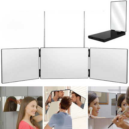 3 Way Mirror Tri-Fold Hairdressing Seft-Haircut Makeup Adjustable Hanging Home