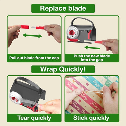 Wrapping Paper Cutter Tool With 2 Tape And 1 Replace Blade For Christmas Gifts