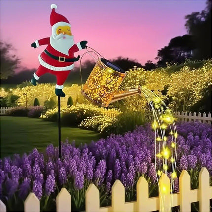 Solar Watering Can Lights Outdoor,Christmas Santa Waterproof Metal Garden Decor