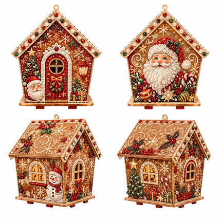 3D Wooden House Christmas Pearl Diamond Art Kit, Christmas Diamond Painting Kits