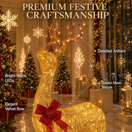 180cm Animated Solar Christmas Reindeer LED Light - Rotating Head, Iron Frame,Indoor & Outdoor