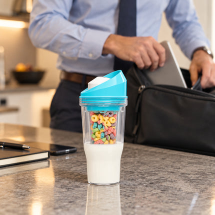 2 Set 600ml Cereal Cup with Milk Compartment Portable Breakfast Cup