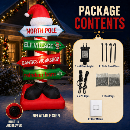 9FT Christmas Inflatable North Pole Sign Santa Hat Lighted Outdoor Yard Blow Up Decor