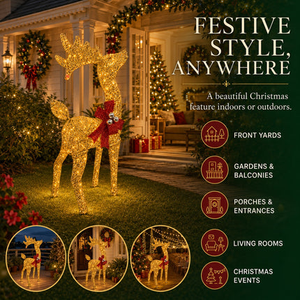 75cm Christmas Reindeer 70LED Warm White Solar Lights Iron Frame Outdoor Garden Xmas Decor