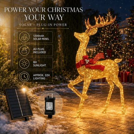 180 mm Solar Powered LED Christmas Reindeer Decor Lighted Iron Frame Indoor Outdoor