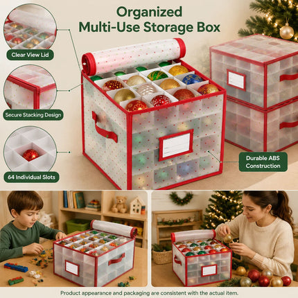 Jingle Jollys Christmas Baubles Storage Box 64 Dividers Xmas Ornaments Container