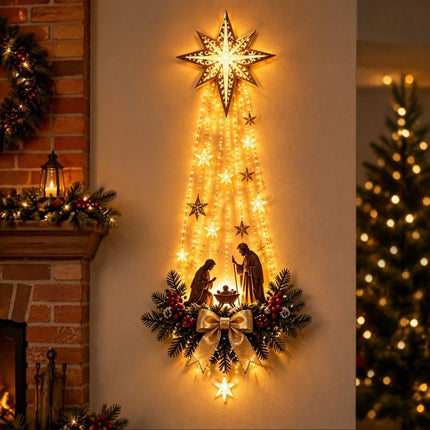 Glowing Nativity Wall Decor Lighted Star Ornament Night Light Living Room