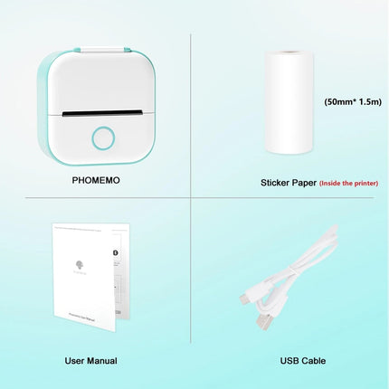 T02 Mini Pocket Bluetooth Thermal Printer Wireless Photo Inkless Sticker Green