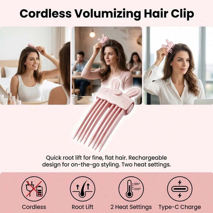 2Pcs Electric Cordless Heated Hair Volume Clip - Root Clips for Curly Hair Volume White+Pink