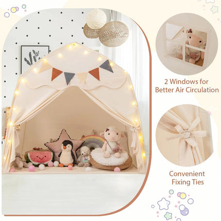 Indoor  Outdoor Dome Teepee Style Play Tent, Portable Playhouse with Bright LED Lights and Decor Flags